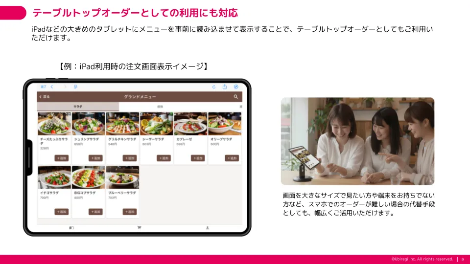 テーブルトップオーダーとしての利用にも対応