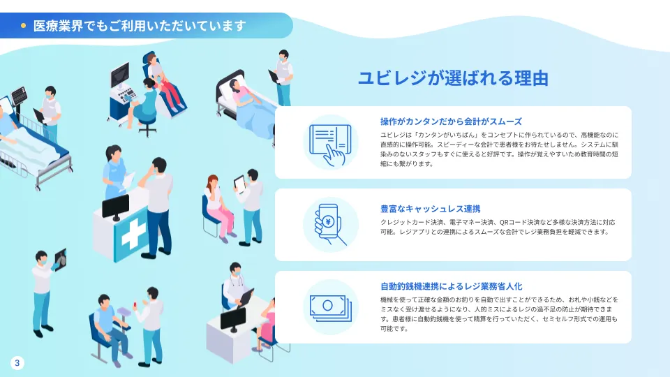 医療業界でもご利用いただいて医療業界でもご利用いただいています ユビレジが選ばれる理由